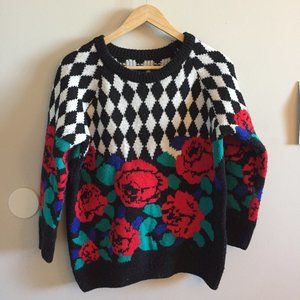 Vintage Checker and Roses Sweater